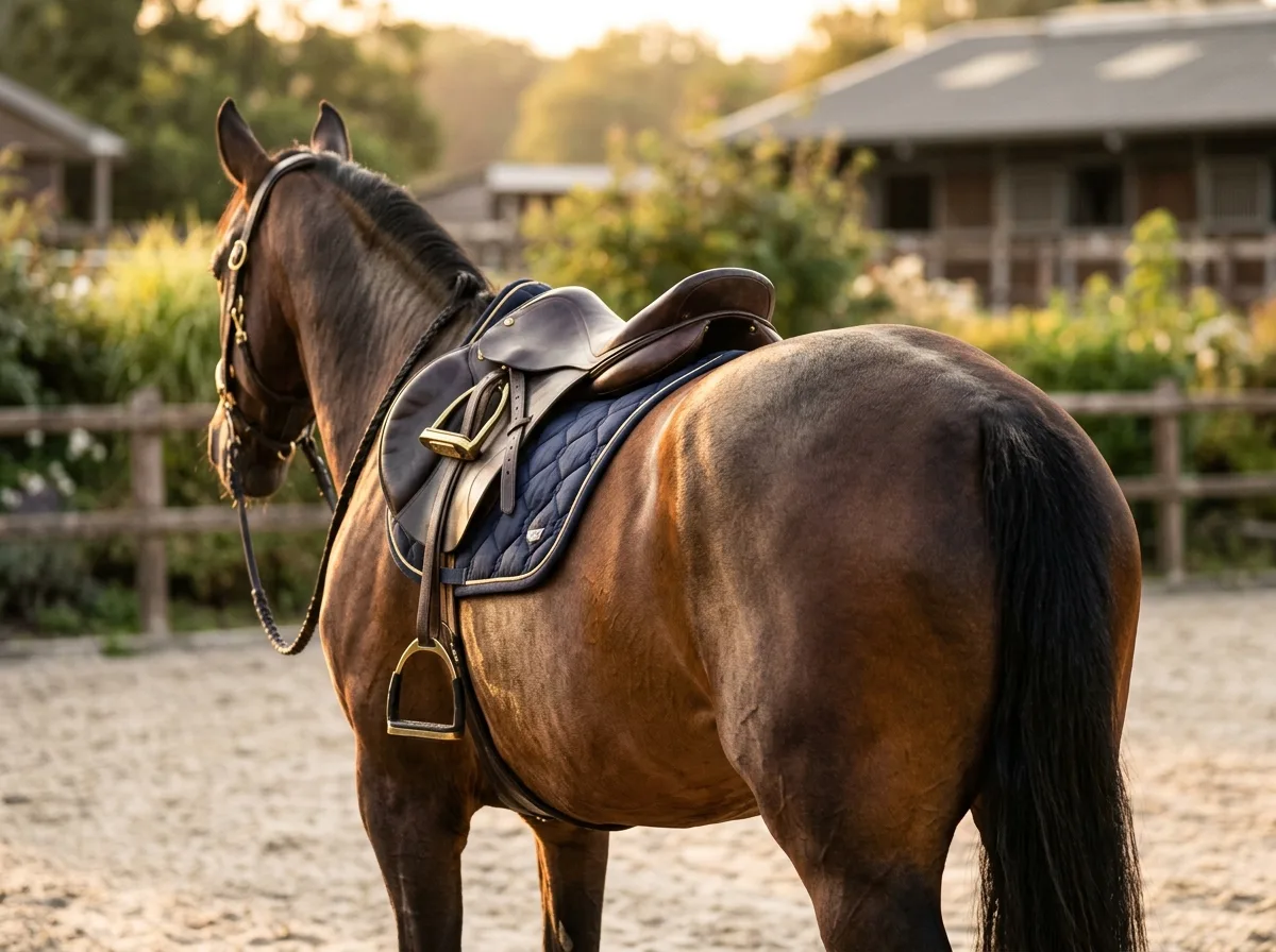 Horse muscular back and topline in warm golden light